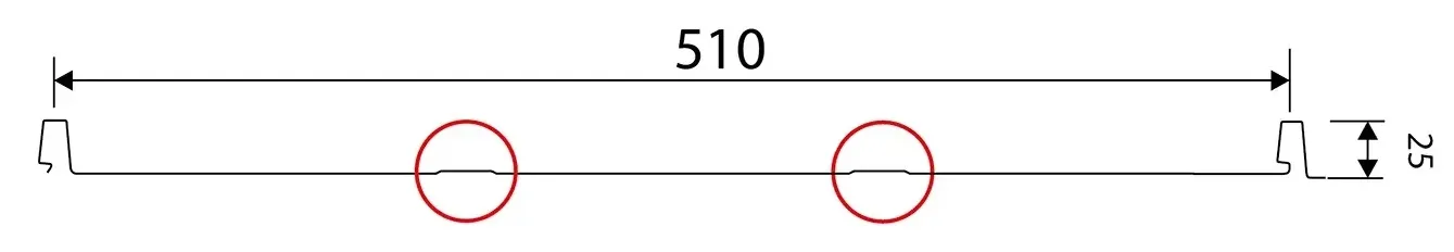 Querschnitt von Stehfalzblech FixClick 5 T mit Mikrotrapez-Profilierung